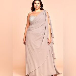 NWT JJ’s HOUSE Plus 24W Silver sequins draped gown sari bridemaids maxi dress